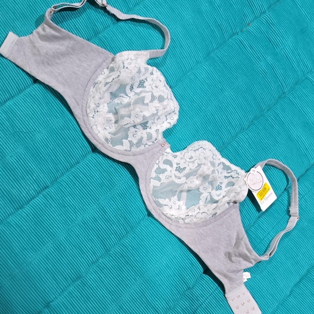 Lace Trim Gray Bra